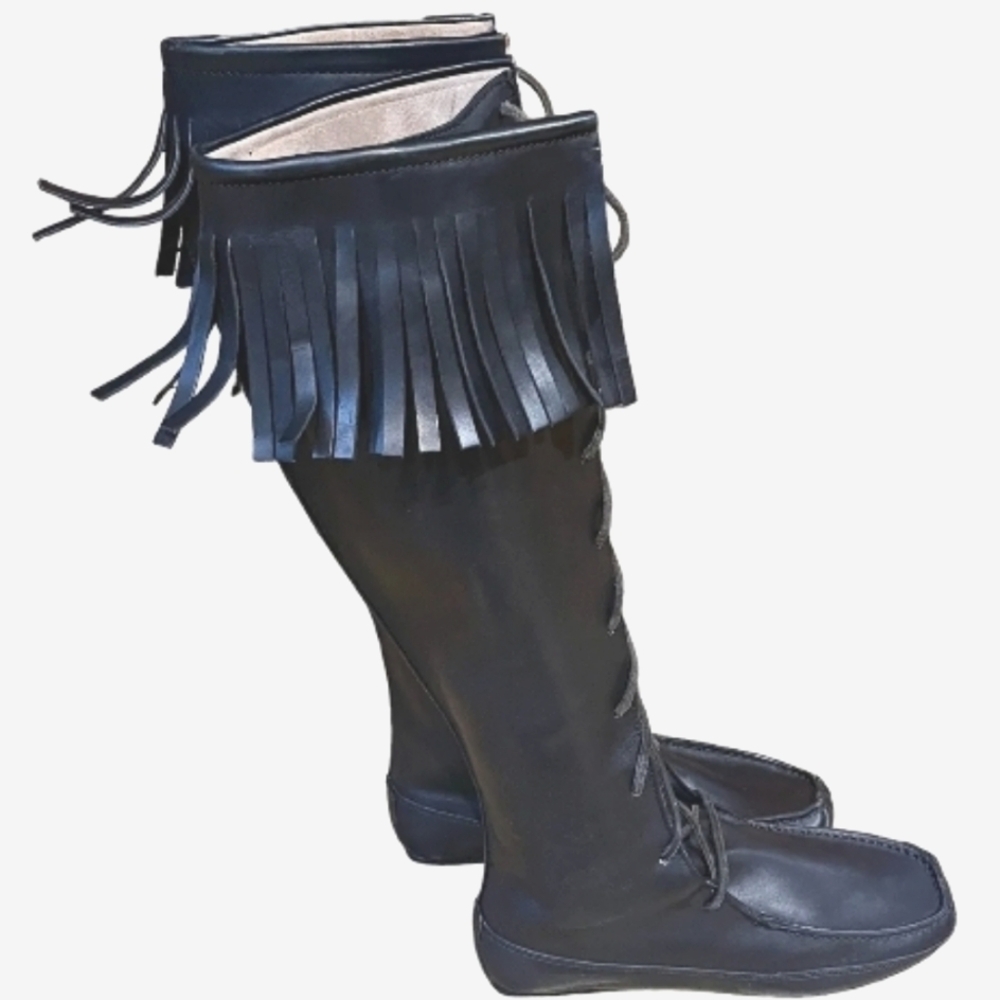 GUCCI Tom Ford RUNWAY '99 Black Lace Up Knee Fringe Leather Moccasin Boots 10m - Picture 4 of 16